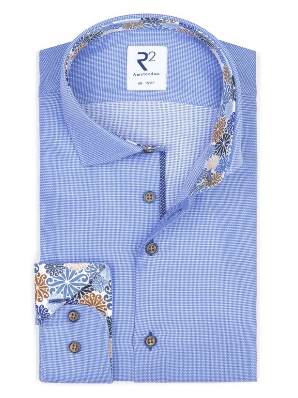 R2 Amsterdam Blue Solid Textured Button Up/1957
